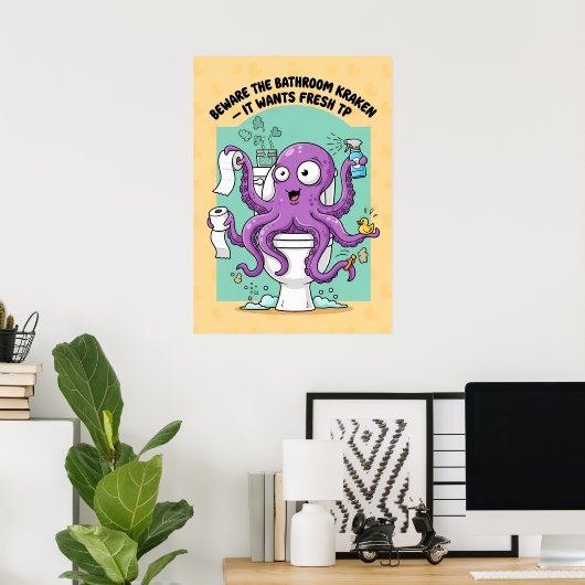 Funny Kraken Bathroom Poster ポスター (ホームオフィス)