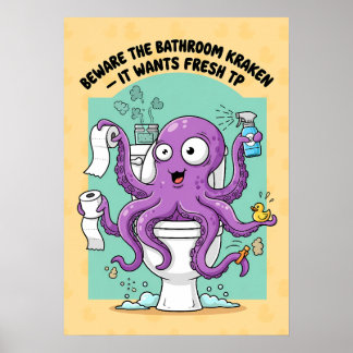 Funny Kraken Bathroom Poster ポスター