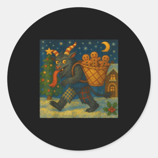 Funny Krampus Gingerbread Night Festive Creepy Hol ラウンドシール (正面)