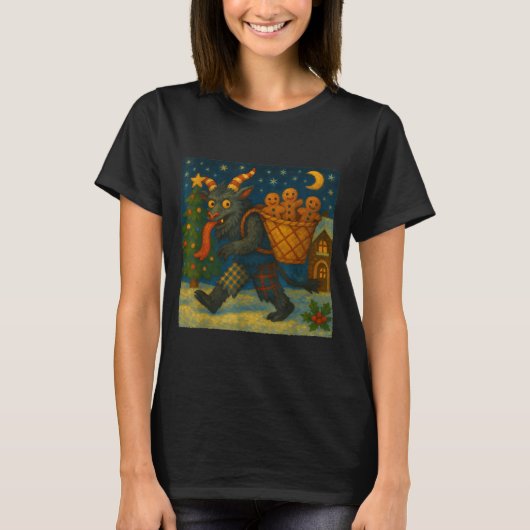 Funny Krampus Gingerbread Night Festive Creepy Hol Tシャツ (正面)