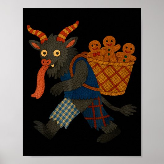 Funny Krampus Gingerbread Yarn Art Creepy Holiday ポスター (正面)