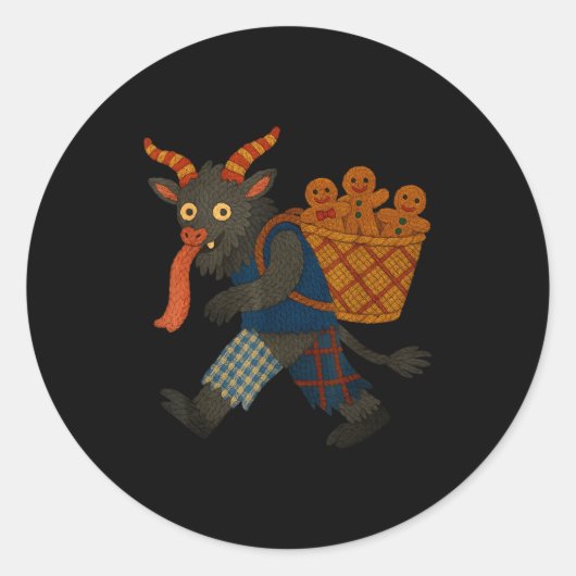 Funny Krampus Gingerbread Yarn Art Creepy Holiday ラウンドシール (正面)
