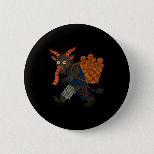 Funny Krampus Gingerbread Yarn Art Creepy Holiday  缶バッジ (正面)