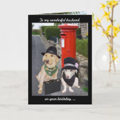 Funny Lab Husband Birthday カード (黄色い花)