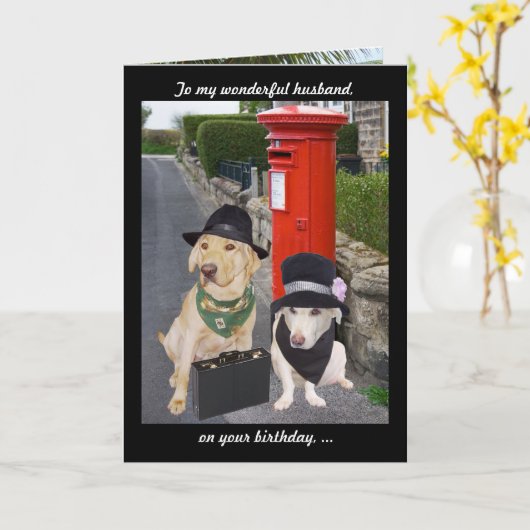 Funny Lab Husband Birthday カード (黄色い花)