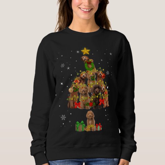 Funny Labradoodle Dogs Christmas Tree Lights Ornam スウェットシャツ (正面)