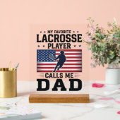 Funny Lacrosse Dad American Flag Vintage Shirt Des アクリルサイン (ウェディング)