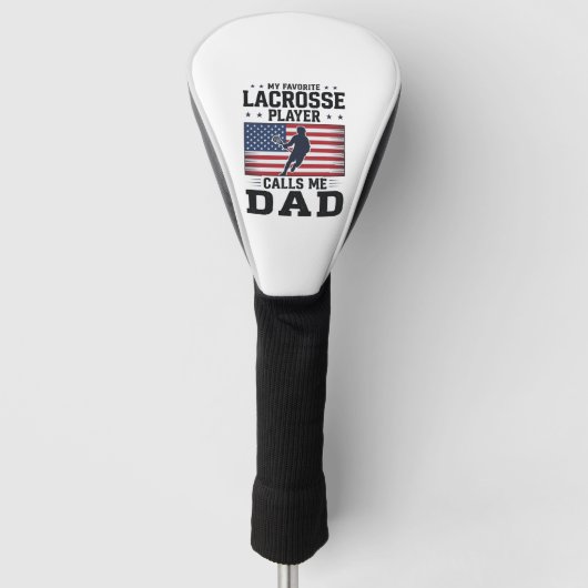 Funny Lacrosse Dad American Flag Vintage Shirt Des ゴルフヘッドカバー (正面)