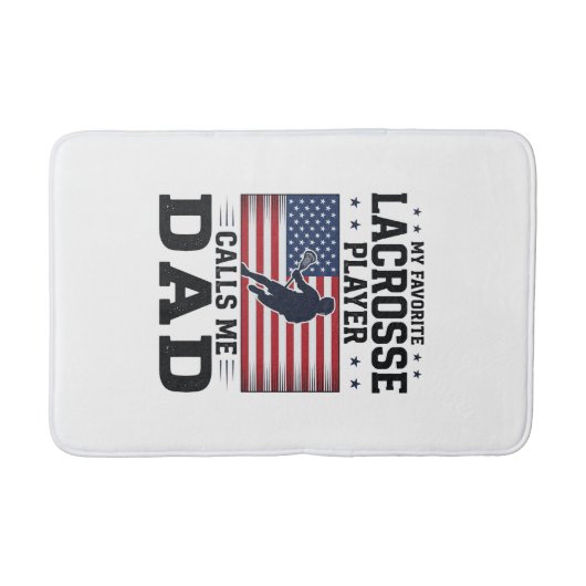 Funny Lacrosse Dad American Flag Vintage Shirt Des バスマット (正面)