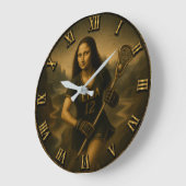 Funny Lacrosse Mona Lisa LAX Sports Gift ラージ壁時計 (傾斜)