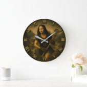 Funny Lacrosse Mona Lisa LAX Sports Gift ラージ壁時計 (ホーム)