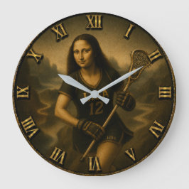 Funny Lacrosse Mona Lisa LAX Sports Gift ラージ壁時計