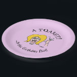 Funny Ladies Birthday Party Paper Plates ペーパープレート<br><div class="desc">Funny Ladies Birthday Party Paper Plates feature a cute cartoon of slightly tipsy woman hoisting a martini glass and saying, "A TOASHT! To the Girthday Birl!" Of course what she's trying to say is, "A toast to the Birthday Girl!" This humorous pink plate with it's personal editable message isn't just...</div>