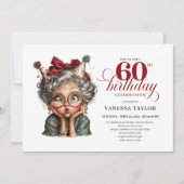 Funny Lady 60th Birthday Invite Party Template 招待状 (正面)