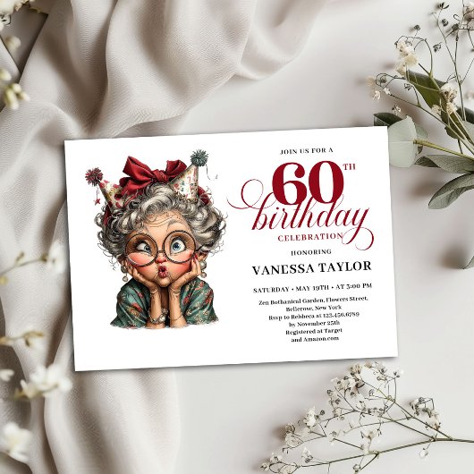 Funny Lady 60th Birthday Invite Party Template 招待状