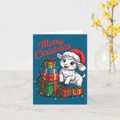 Funny Lamb Santa Hat Animals Lovers Ugly Christmas カード (黄色い花)
