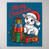 Funny Lamb Santa Hat Animals Lovers Ugly Christmas ポスター (正面)
