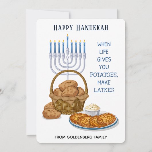 Funny Latkes Potato Humor Hanukkah Greeting シーズンカード (正面)