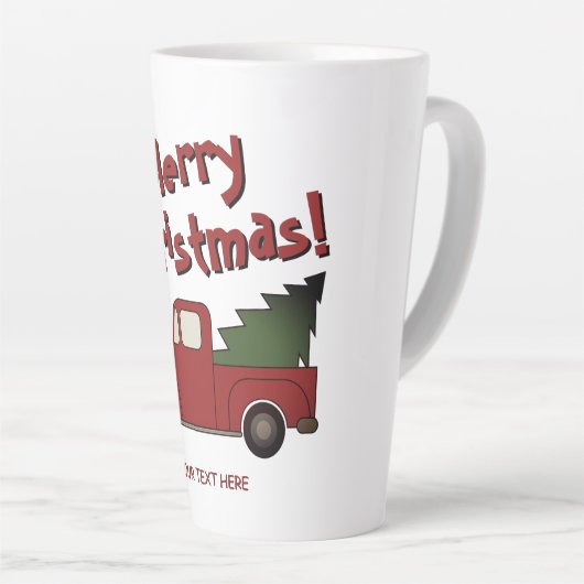 Funny latte mug with red truck and Christmas tree カフェラテマグ (右アングル)