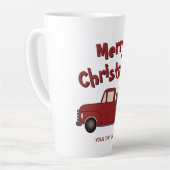 Funny latte mug with red truck and Christmas tree カフェラテマグ (左アングル)