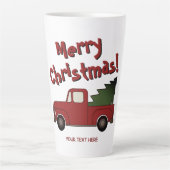 Funny latte mug with red truck and Christmas tree カフェラテマグ (正面)