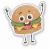 Funny Laughing Burger Vinyl Sticker | Cute 3D Food シール (正面)