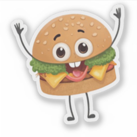 Funny Laughing Burger Vinyl Sticker | Cute 3D Food シール (正面)