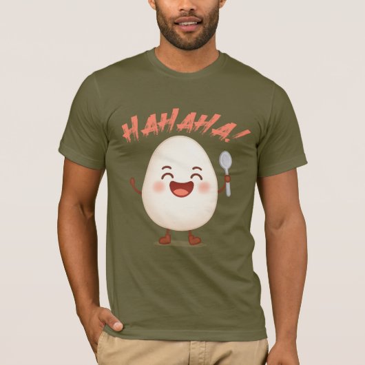 Funny Laughing Egg Cartoon Bella+Canvas T-Shirt Tシャツ (正面)