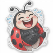 Funny Laughing Ladybug Custom-Cut Vinyl Sticker シール (正面)