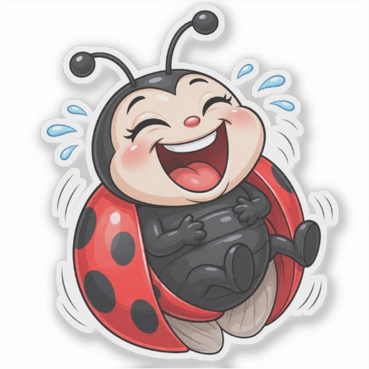 Funny Laughing Ladybug Custom-Cut Vinyl Sticker シール (正面)