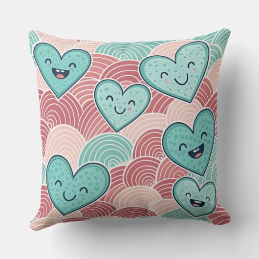 Funny laughing smiling hearts Design cushion  クッション (裏面)