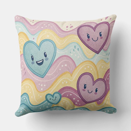 Funny laughing smiling hearts Design cushion  クッション (裏面)