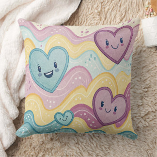 Funny laughing smiling hearts Design cushion  クッション