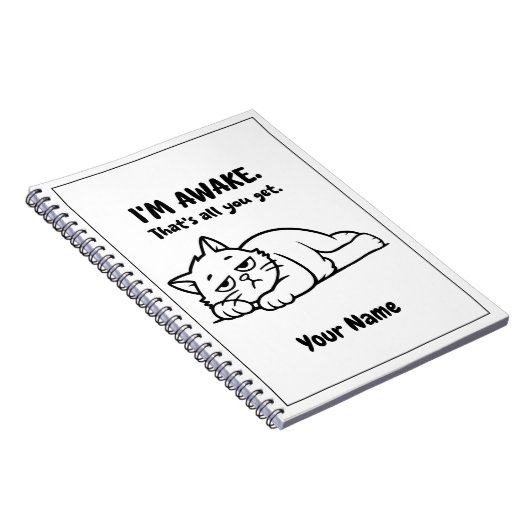 Funny Lazy Cat Notebook | Custom I’m Awake Design ノートブック (右側)