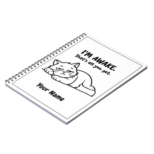 Funny Lazy Cat Notebook | Custom I’m Awake Design ノートブック (左側)