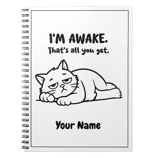 Funny Lazy Cat Notebook | Custom I’m Awake Design ノートブック (正面)