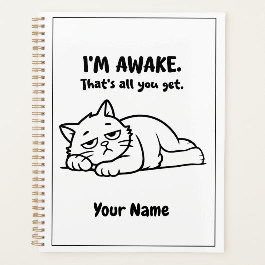 Funny Lazy Cat Planner | Custom I’m Awake Design プランナー手帳 (正面)