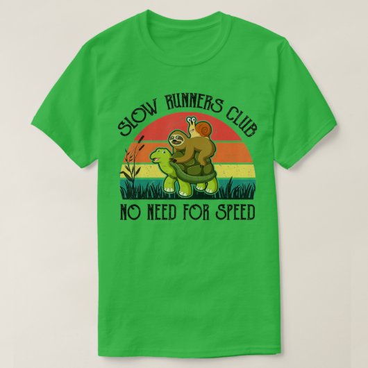 Funny Lazy Sloth Snail Riding Turtle Slow Runners Tシャツ (デザイン正面)
