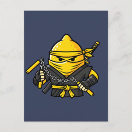 Funny Lemon Shinobi Ninja Nunchucks Illustration ポストカード