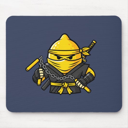 Funny Lemon Shinobi Ninja Nunchucks Illustration マウスパッド (正面)