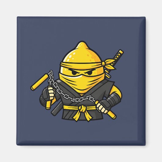 Funny Lemon Shinobi Ninja Nunchucks Illustration マグネット (正面)