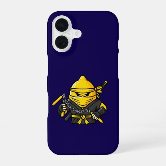 Funny Lemon Shinobi Ninja Nunchucks Illustration iPhone 16ケース (裏面)
