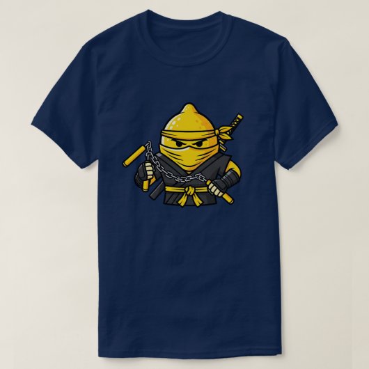 Funny Lemon Shinobi Ninja Nunchucks Illustration Tシャツ (デザイン正面)