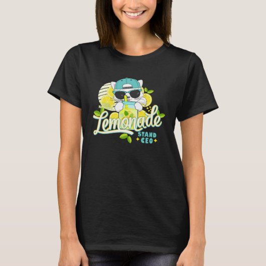 Funny Lemonade Stand CEO Cute Cat Lemon Juice Busi Tシャツ (正面)