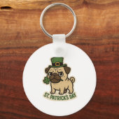 Funny Leprechaun Pug St.Patrick's Day キーホルダー (正面)