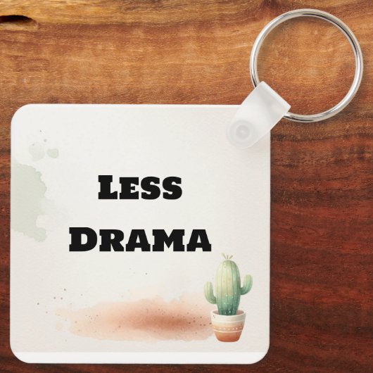 Funny Less Drama Quote Kawaii Cactus Art キーホルダー (裏面)