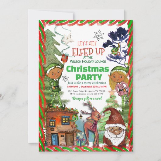 Funny Let's Get Elfed Up Christmas Party 招待状 (正面)
