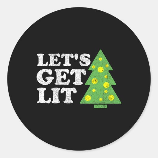 Funny Lets Get Lit Christmas Tree Retro Ugly Party ラウンドシール (正面)