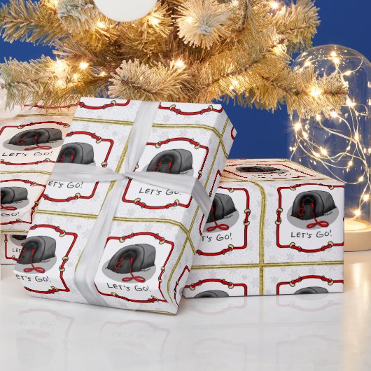 Funny Let's Go! for a Walk Pekingese Dog (black) ラッピングペーパー (クリスマス)