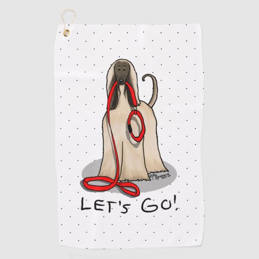 Funny Let's Go! Walk Afghan Hound (Cream) ゴルフタオル (正面)